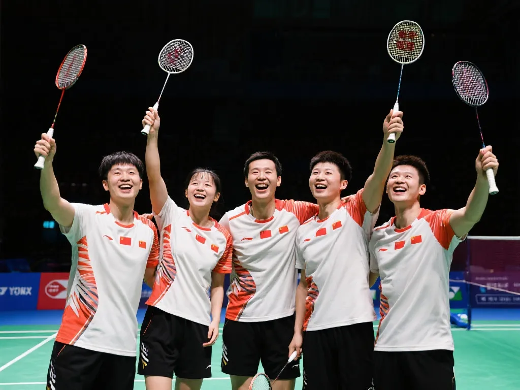 国羽选手在赛场庆祝胜利